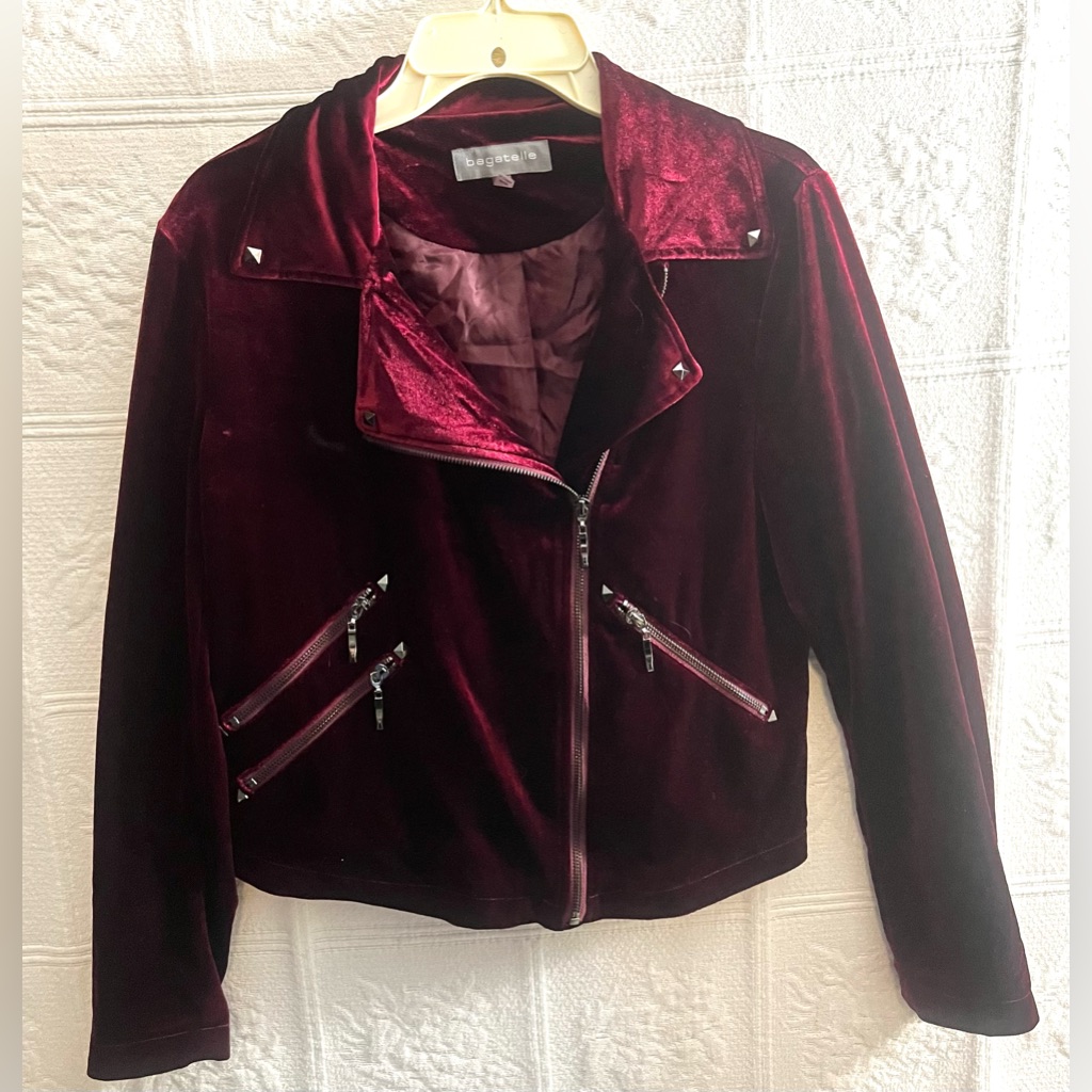 Bagatelle Maroon Velvet Moto Jacket Size S Small